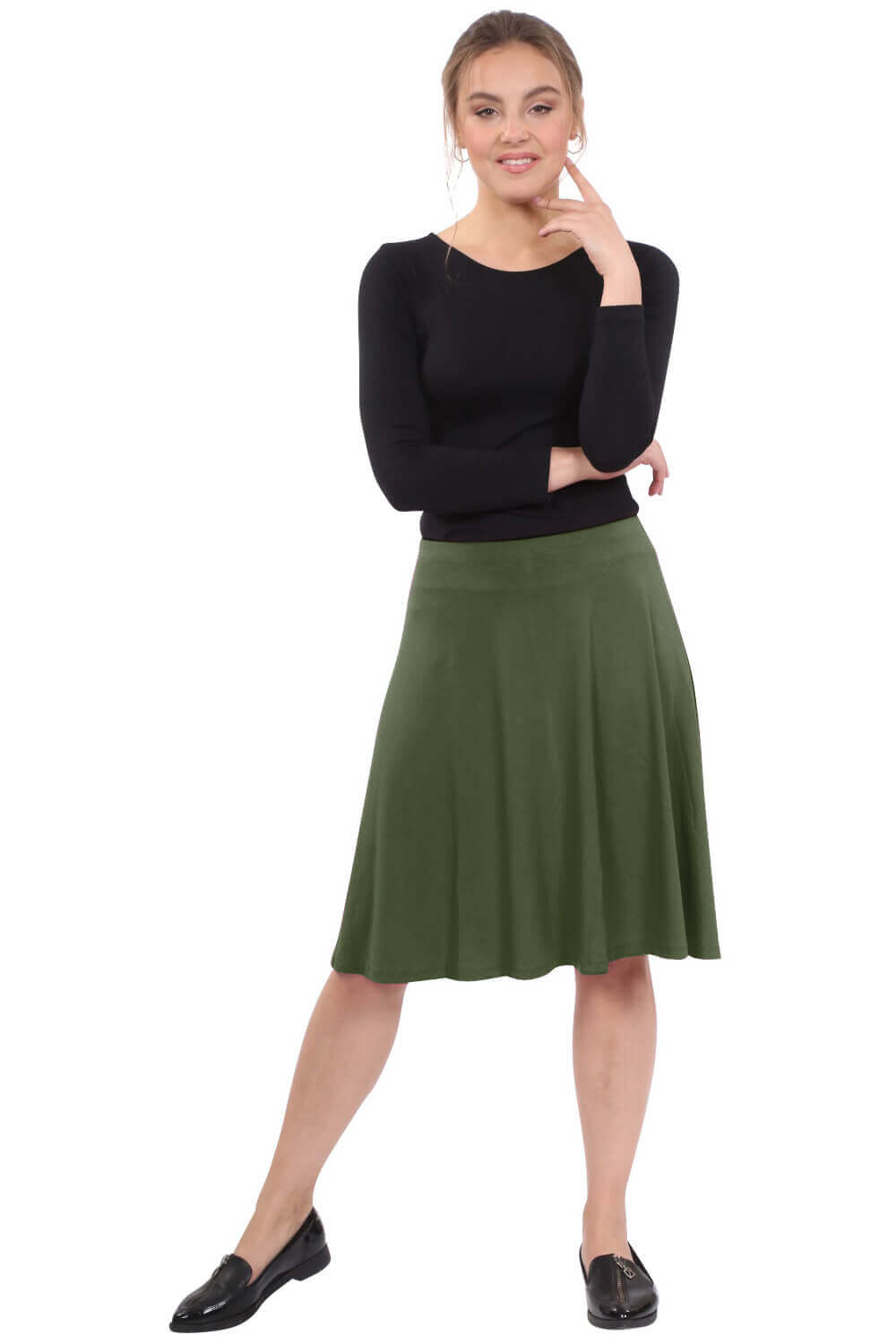 Terra Knee Length A-Line Skater Skirt with Full Elastic Waist