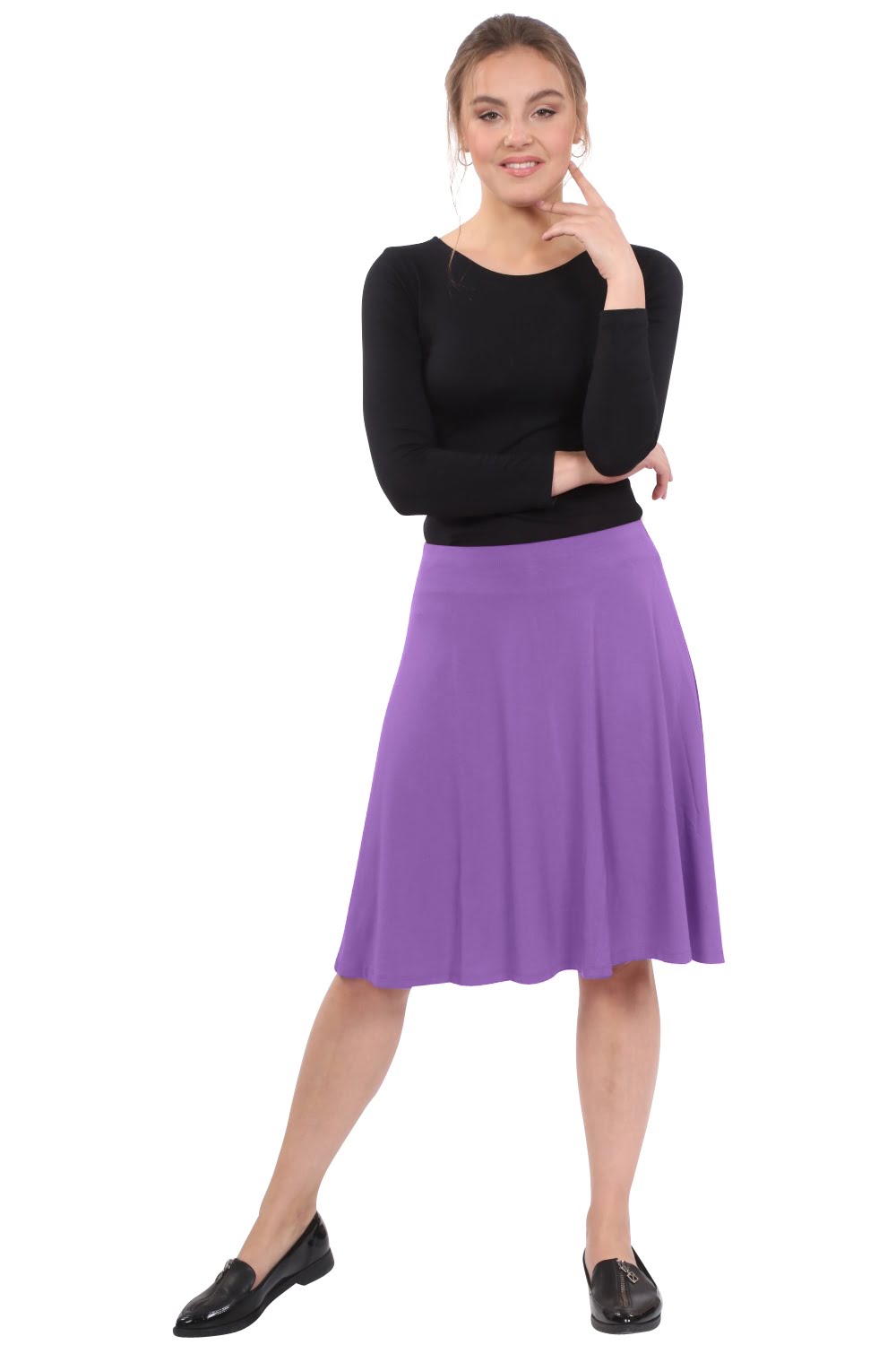 Terra Knee Length A-Line Skater Skirt with Full Elastic Waist