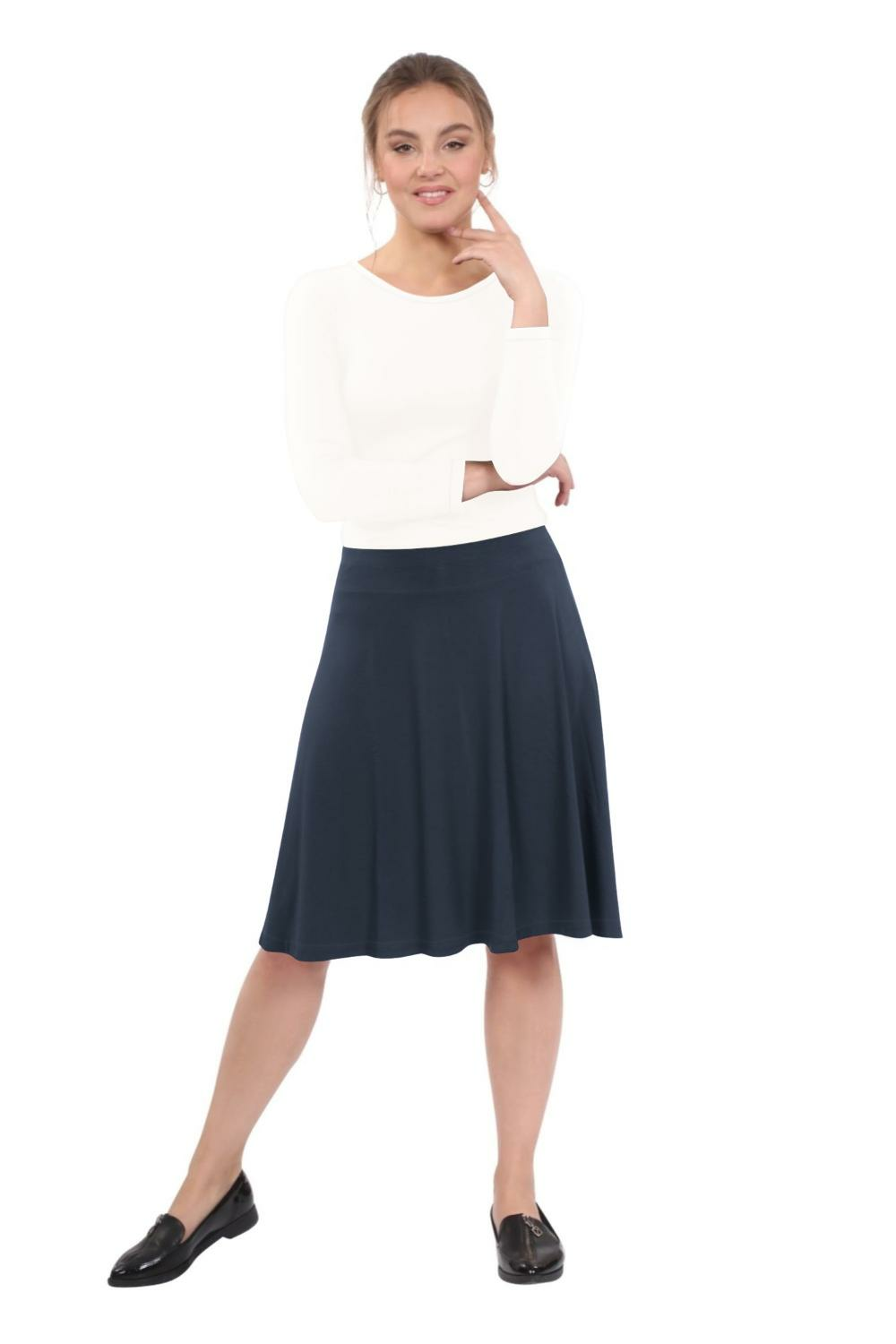 Terra Knee Length A-Line Skater Skirt with Full Elastic Waist