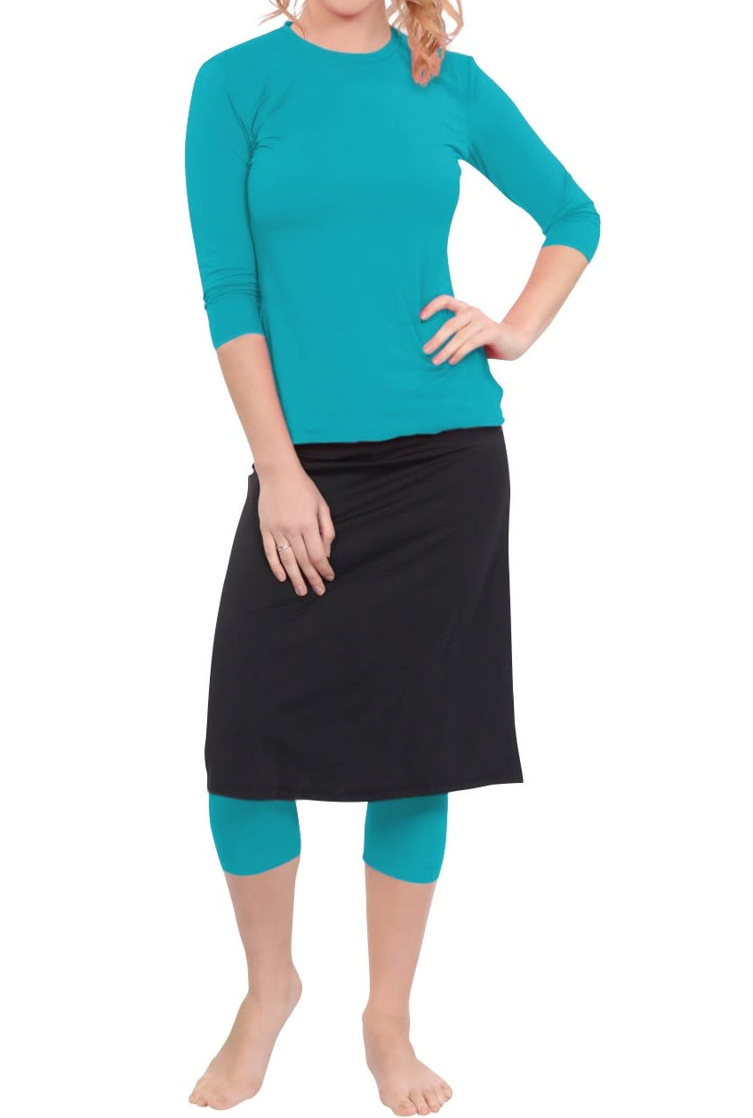 Tabitha Modest Swim and Sports Midi Skirt with Attached Leggings - UPF 50 Protection