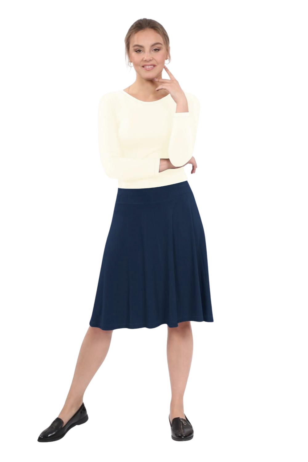 Terra Knee Length A-Line Skater Skirt with Full Elastic Waist