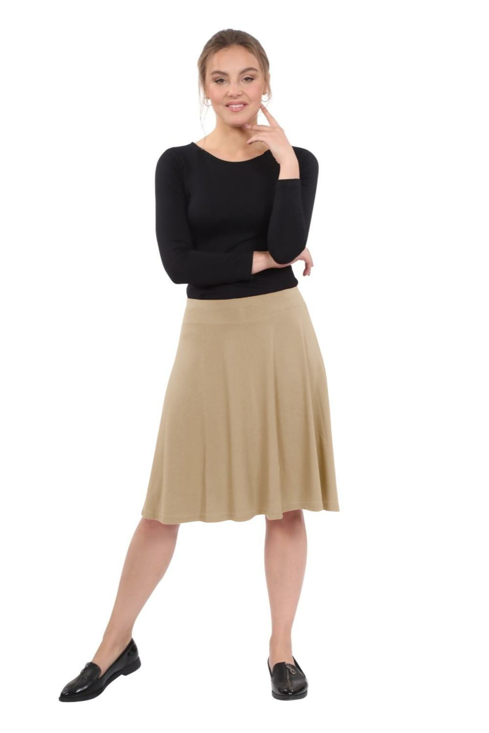 Terra Knee Length A-Line Skater Skirt with Full Elastic Waist