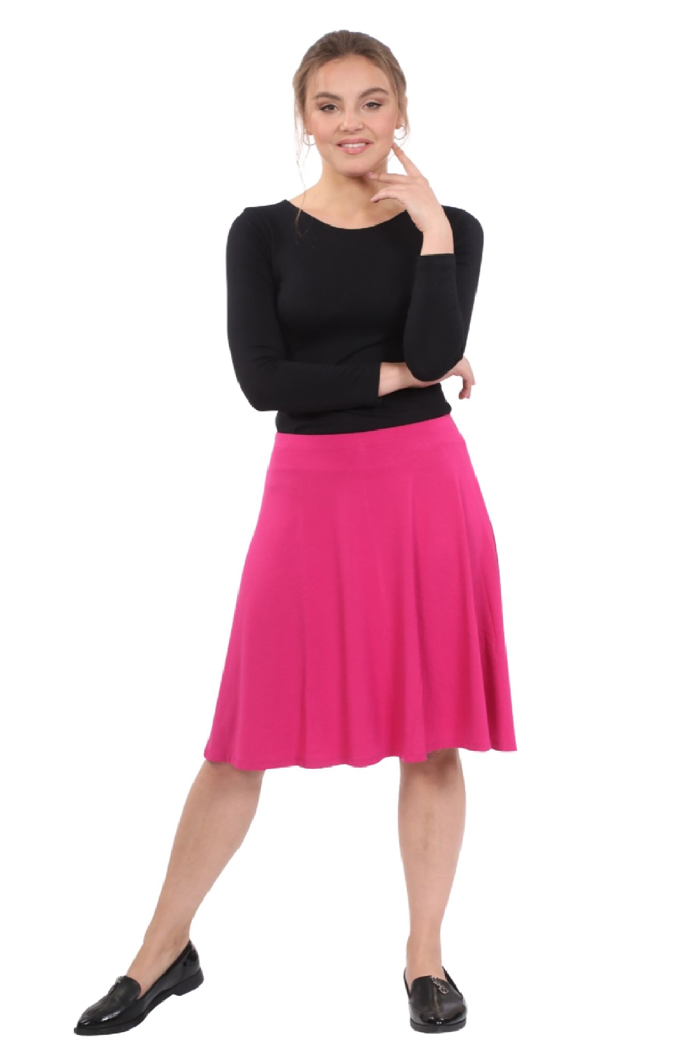 Terra Knee Length A-Line Skater Skirt with Full Elastic Waist