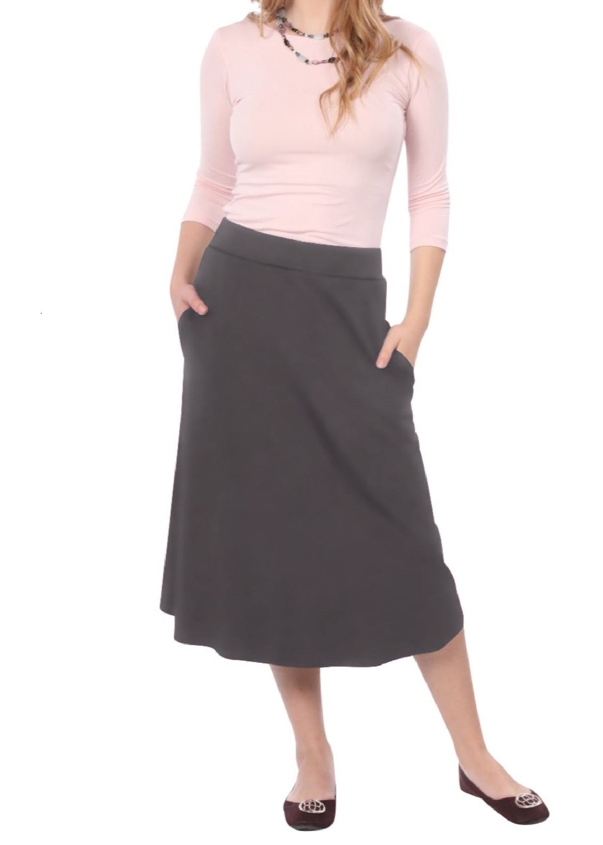 Lydia The Perfect A-Line Midi Skirt with Pockets