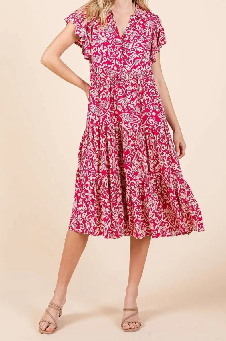 Bernadette Abstract Print Ruffle Tier Midi Dress