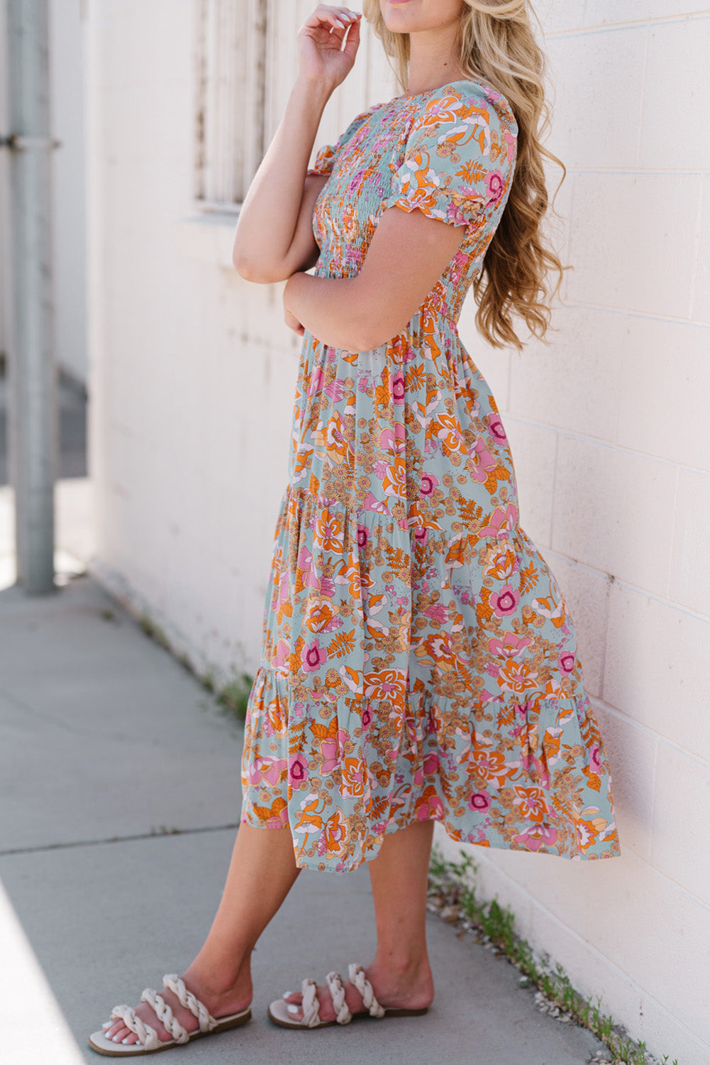 Floral Flounce Sleeve Midi Dress