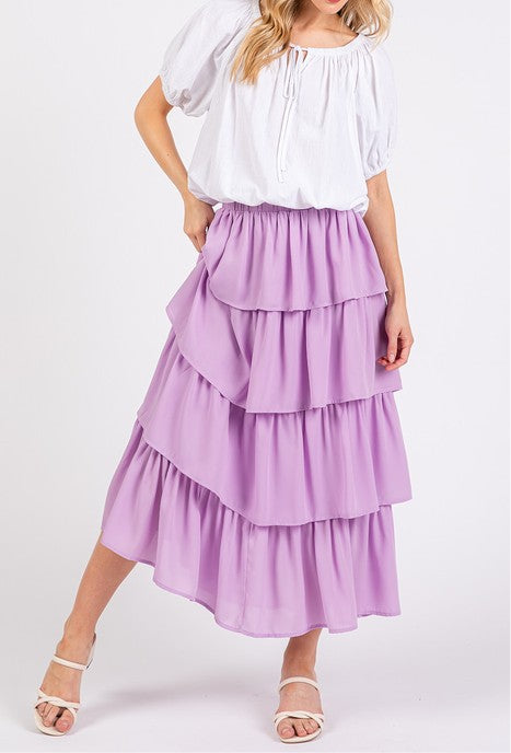 Elenor Ruffle Chiffon Midi Skirt