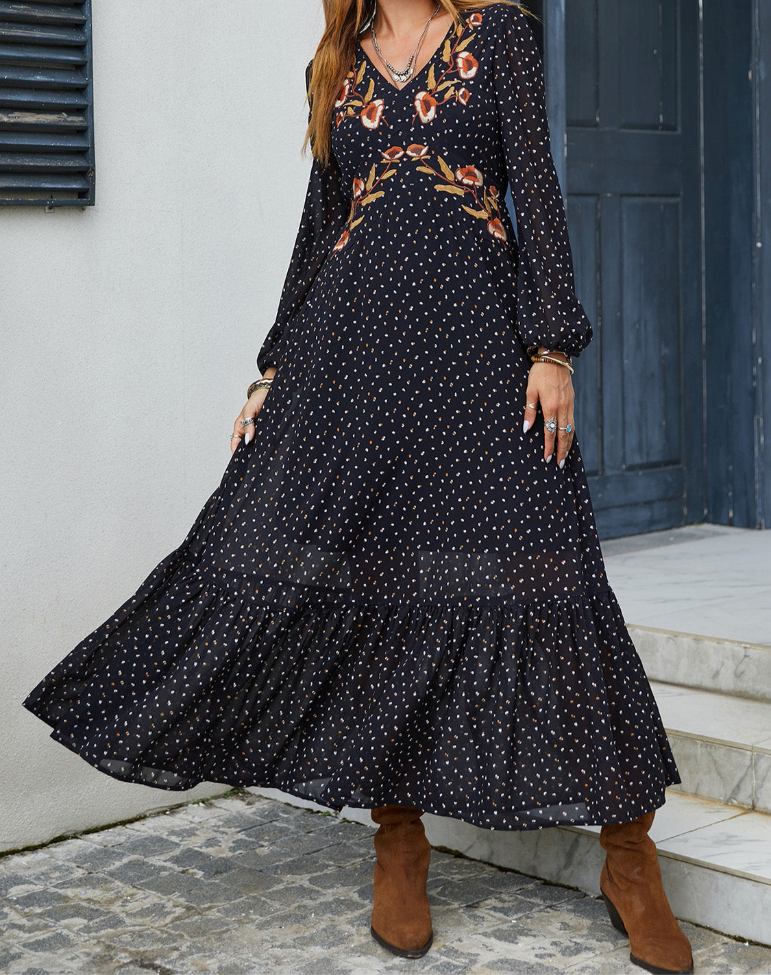 Embroidered Long Sleeve Dress