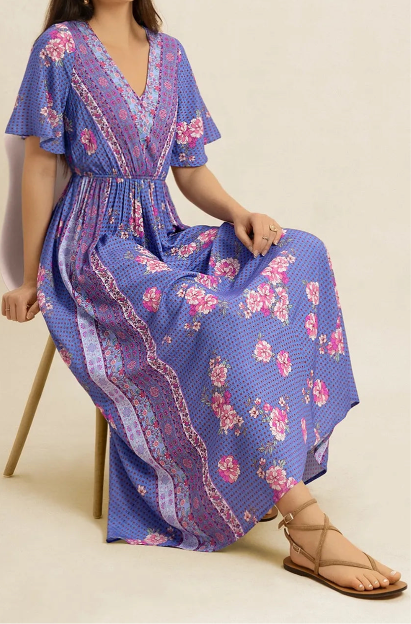 Bonnie Printed Short Sleeve Midi Dress