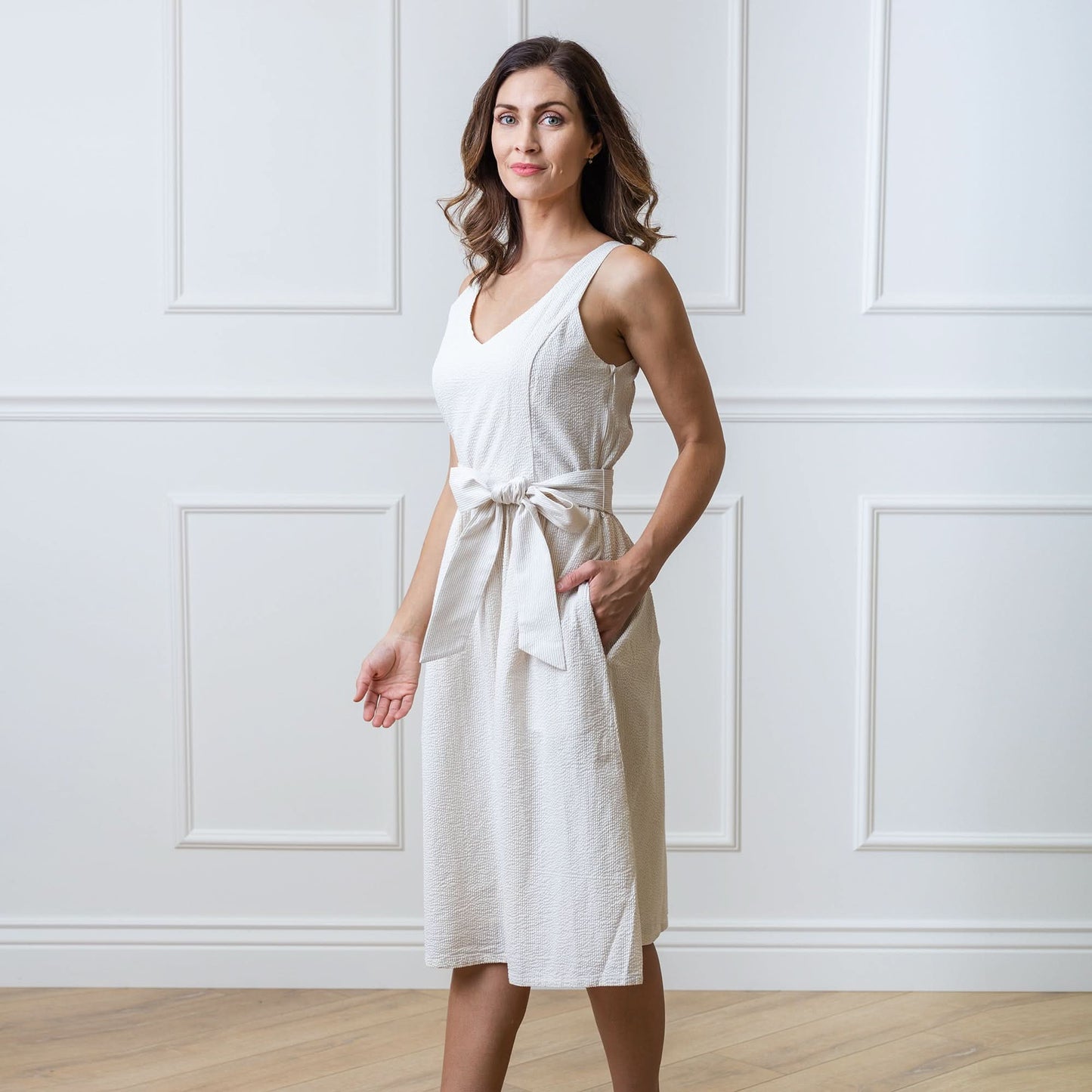 Dolores A-Line Organic Dress with Sash Taupe