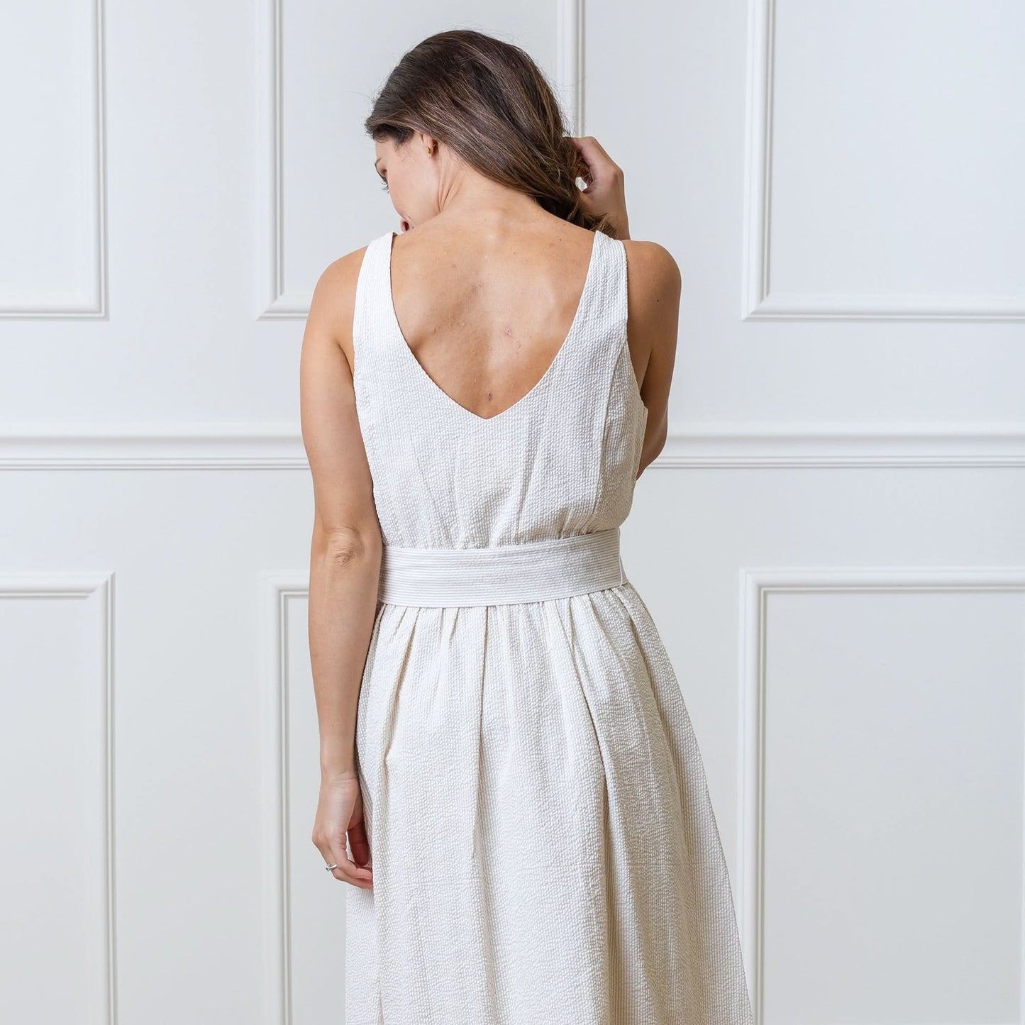 Dolores A-Line Organic Dress with Sash Taupe