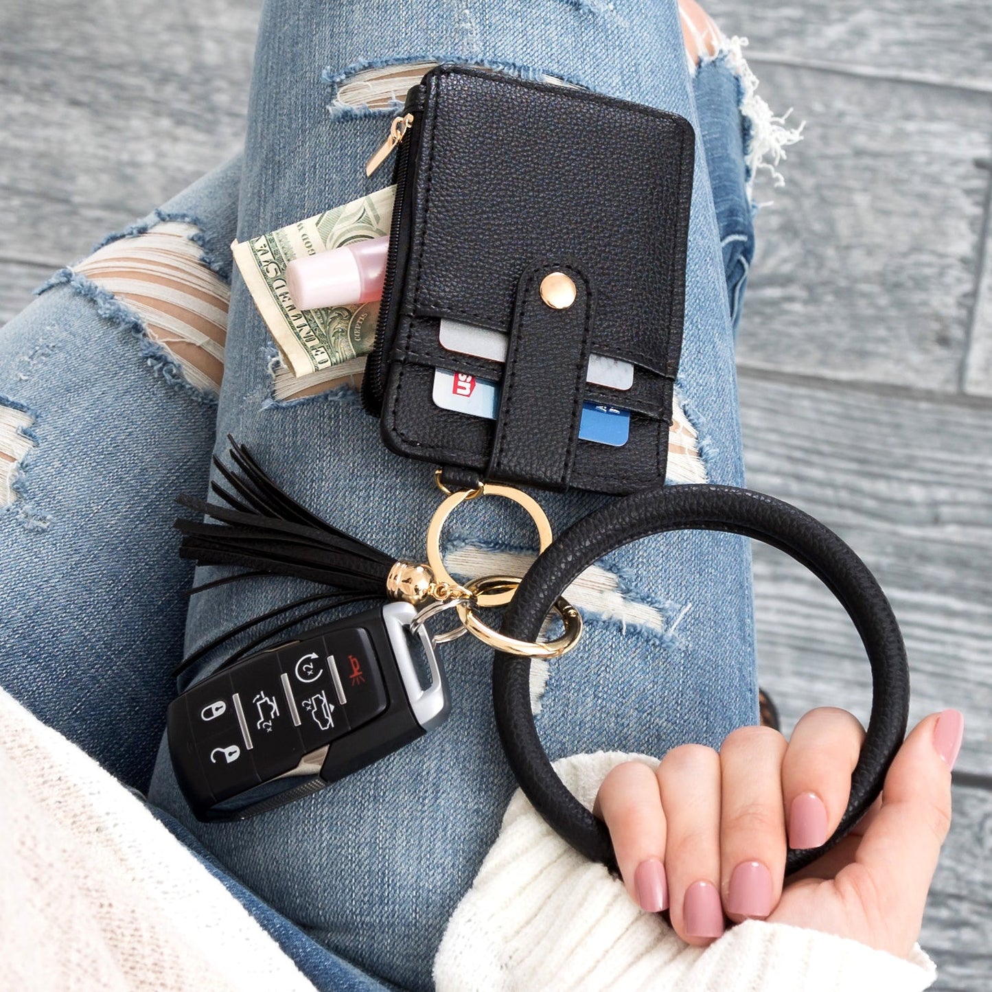 Frankie Key Ring ID Wallet Zip Bracelet