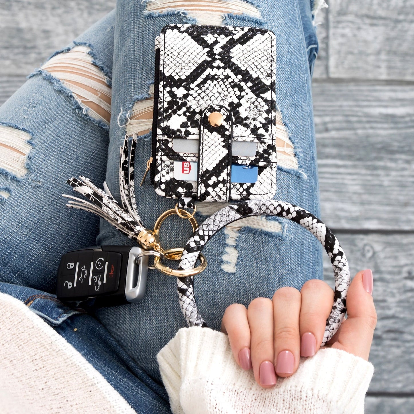 Frankie Key Ring ID Wallet Zip Bracelet