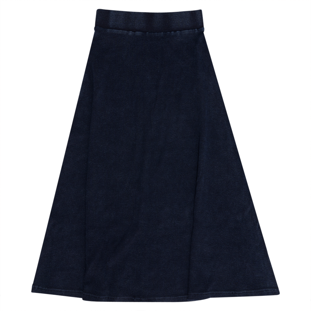 Violet Soft Rib Denim Wash Long Flare Skirt