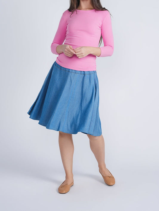 Martha Woven Denim Flare Skirt