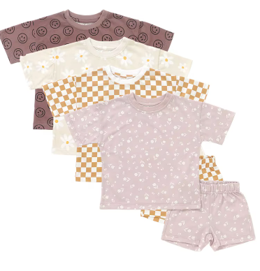 Wayne Emoji/Smiley face Short Sleeve Baby Lounge set