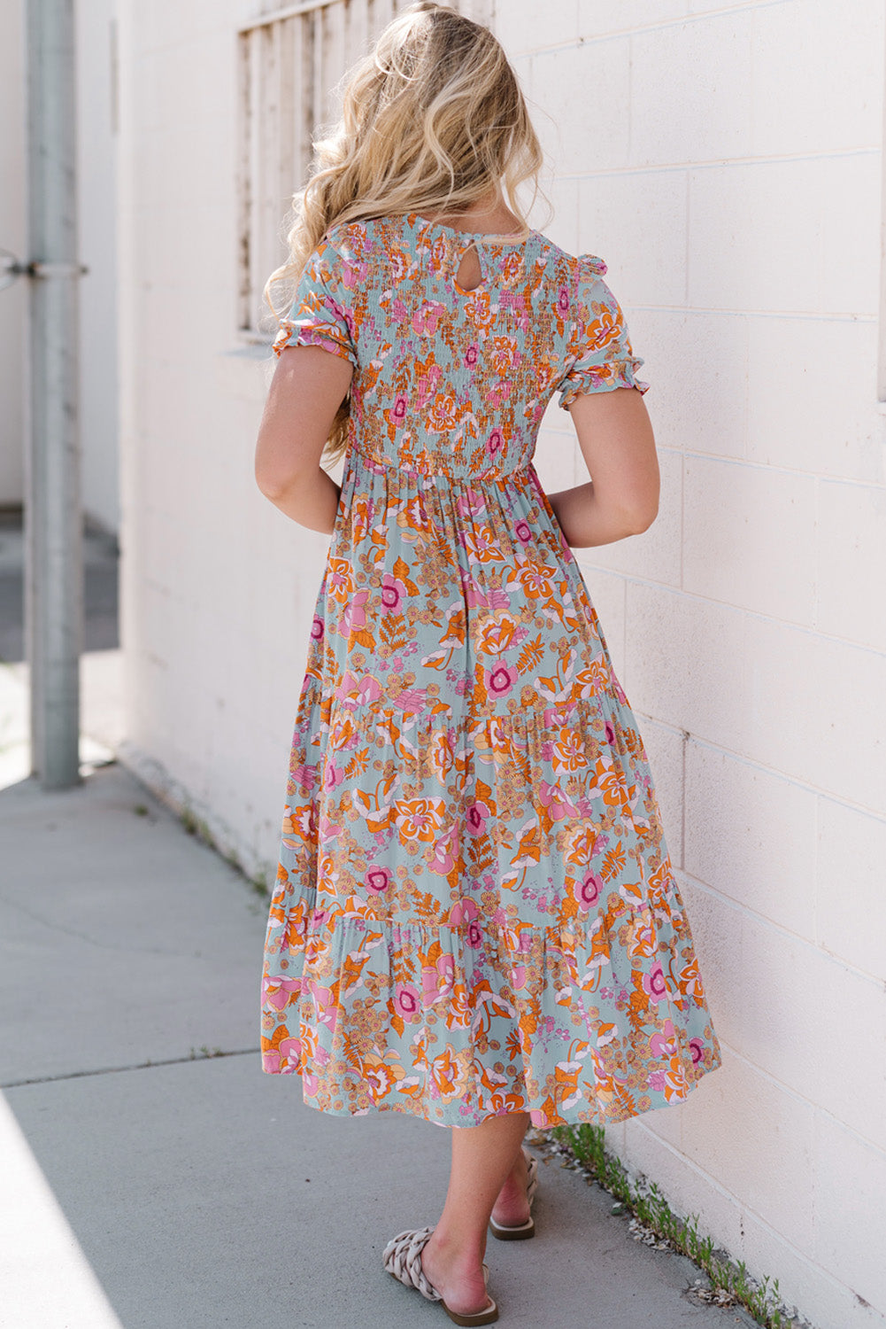 Floral Flounce Sleeve Midi Dress