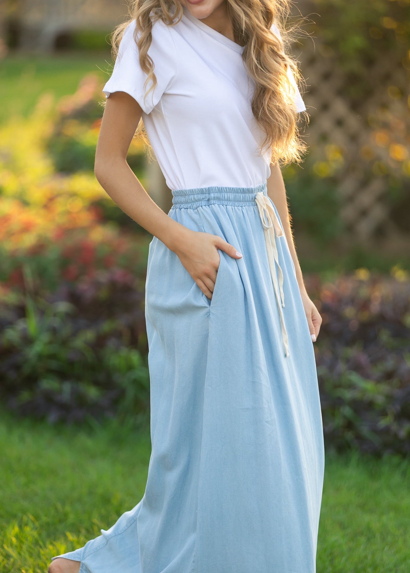 Cleo Chambray Tie Maxi Skirt