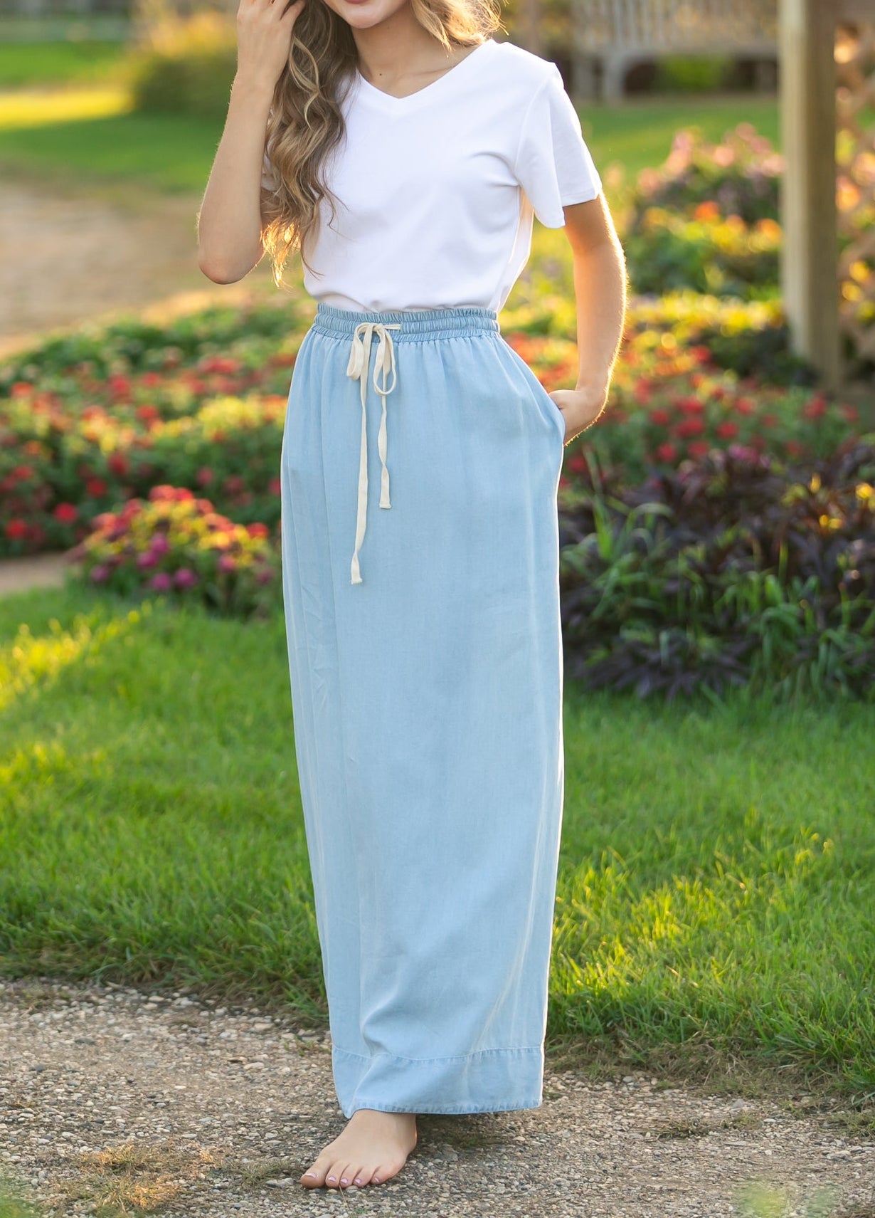 Cleo Chambray Tie Maxi Skirt