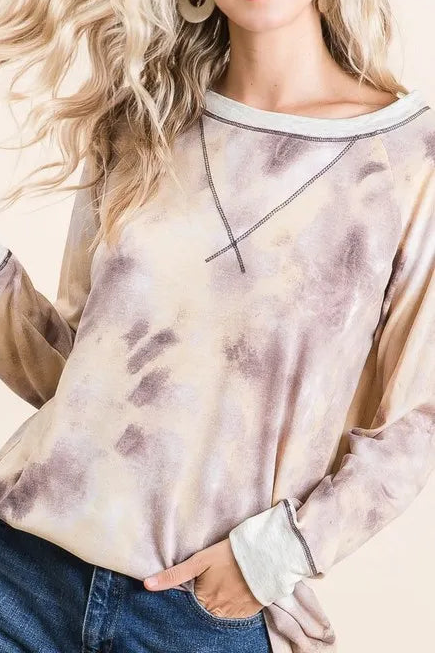 Thelma Tie Dye Terry Pull Over With Contrast Stitching