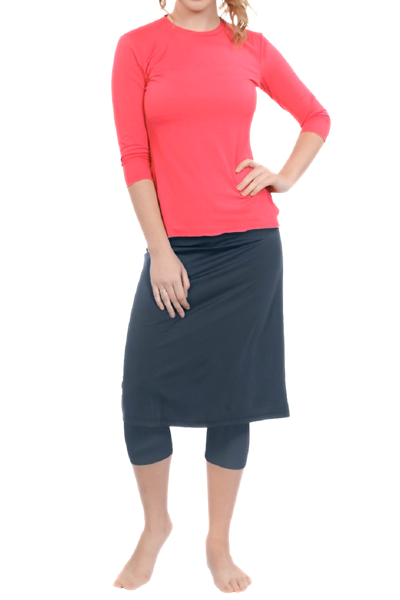Tabitha Modest Swim and Sports Midi Skirt with Attached Leggings - UPF 50 Protection