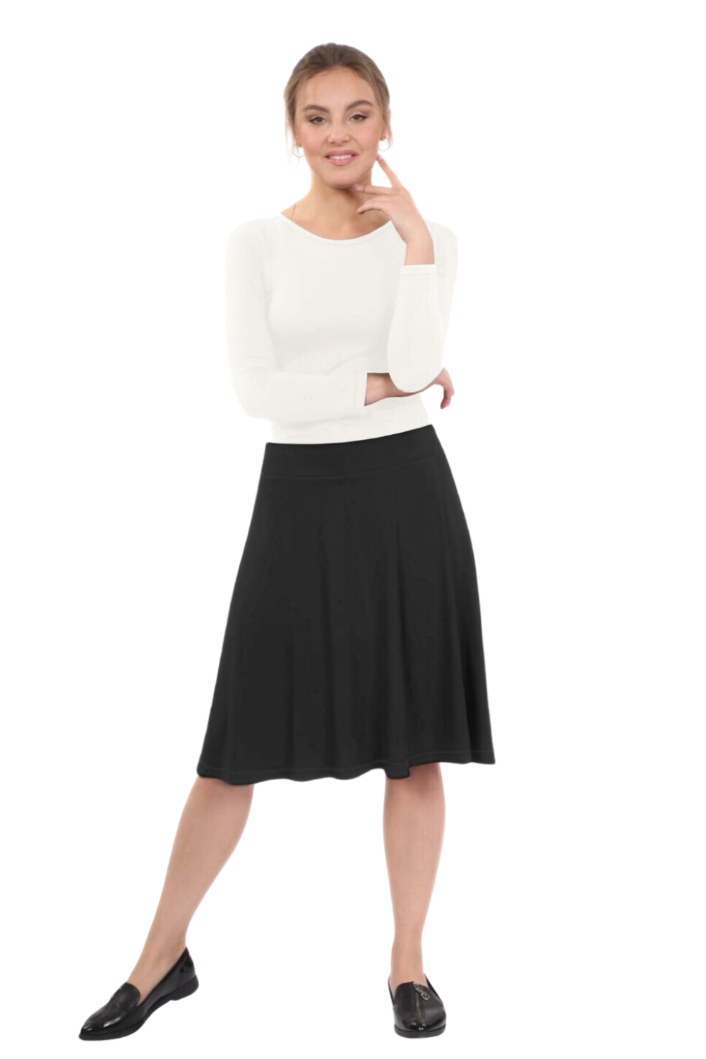 Terra Knee Length A-Line Skater Skirt with Full Elastic Waist