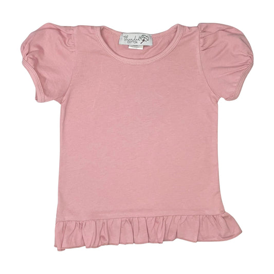 Eliza Threaded Cotton Girls Short Sleeve Ruffle Shirt 100% Cotton