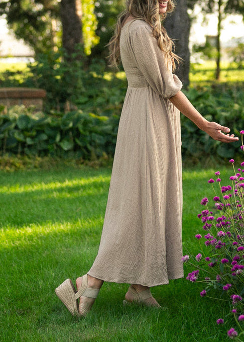 Kayleen Tan Smocked Bodice Gauze Dress