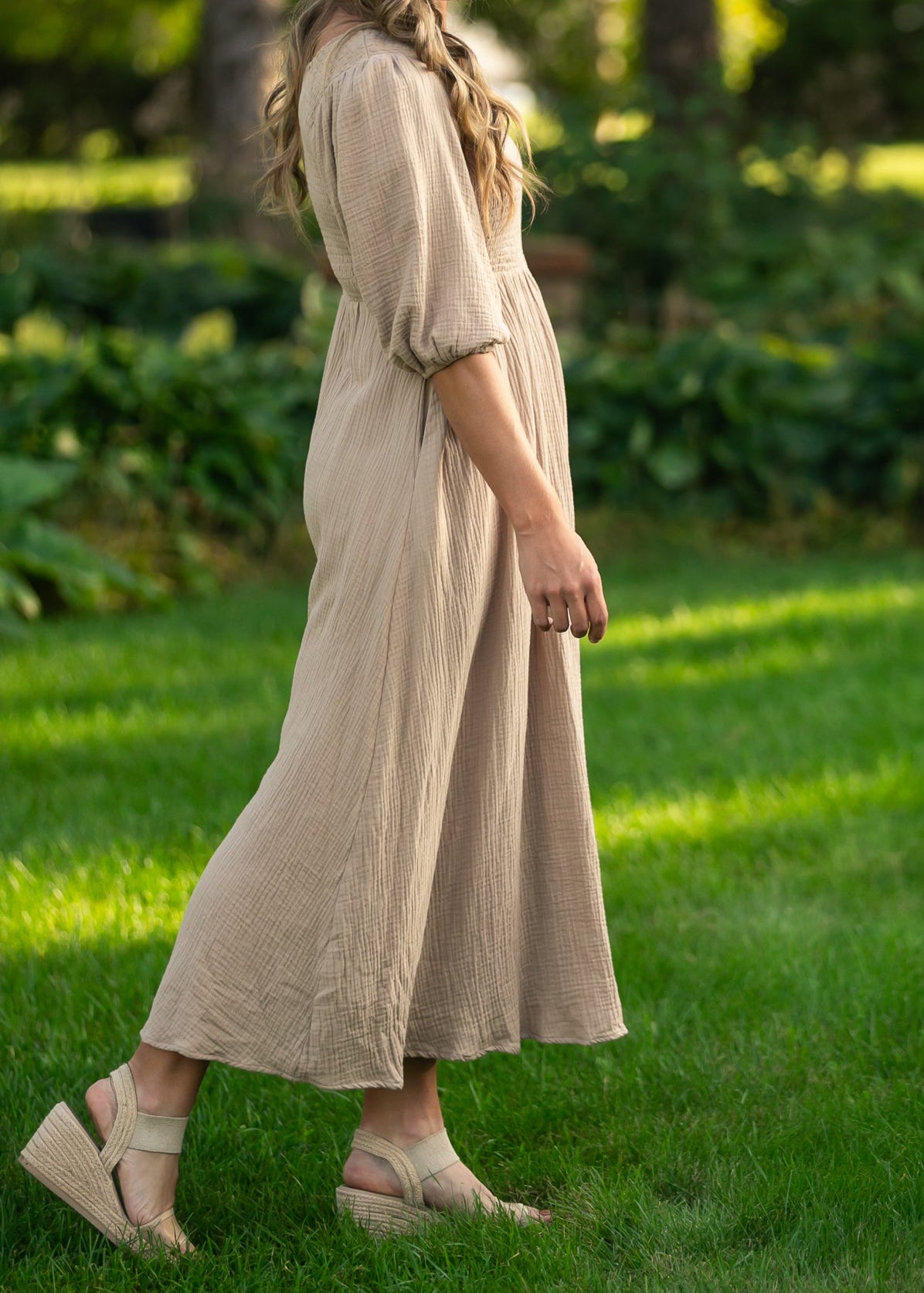 Kayleen Tan Smocked Bodice Gauze Dress