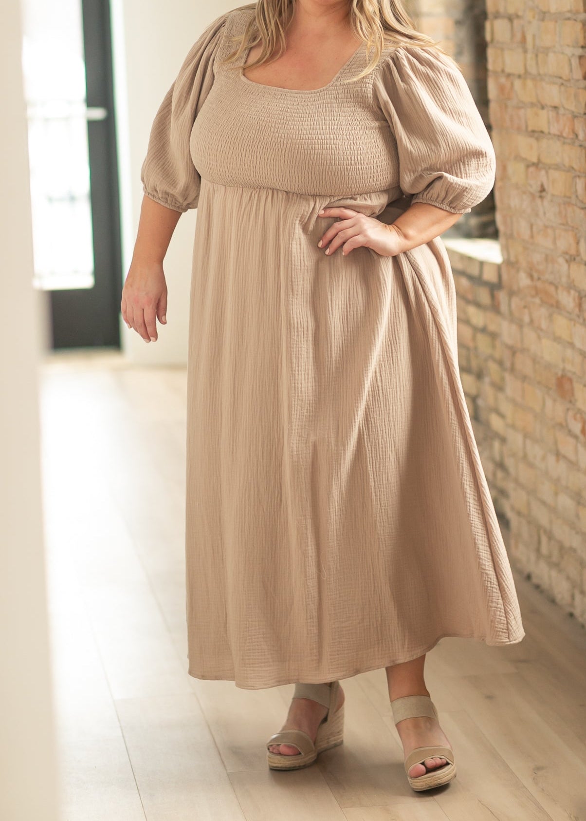 Kayleen Tan Smocked Bodice Gauze Dress